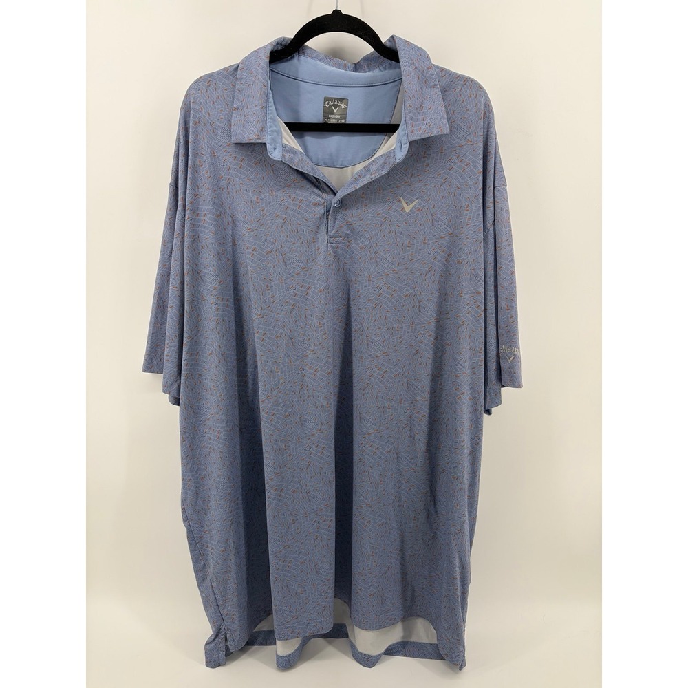 Callaway Opti Dri Polo Men 2XLT, Swing Tech Shirt, Blue Geometric Pattern